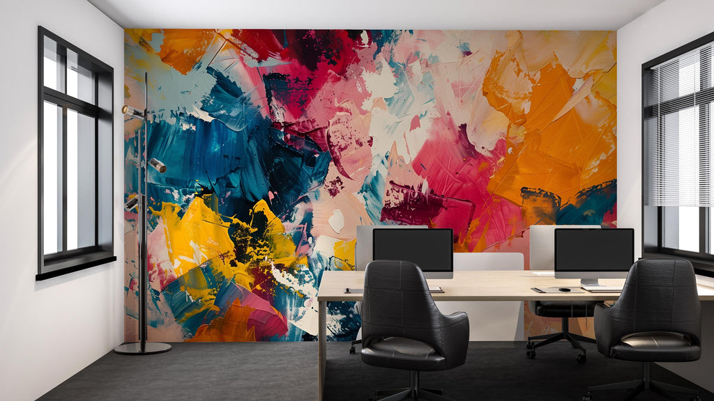 Abstract Colorful Paint Wallpaper Mural – Modern Artistic Wall Decor for Office, Living Room or Bedroom – Bold Accent Removable Stylish