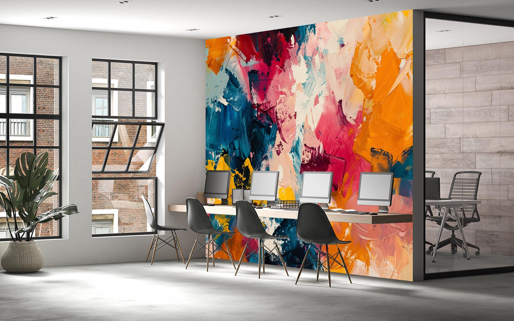 Abstract Colorful Paint Wallpaper Mural – Modern Artistic Wall Decor for Office, Living Room or Bedroom – Bold Accent Removable Stylish