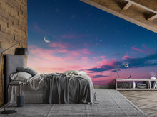 Load image into Gallery viewer, Galaxy Sunset Sky Wallpaper Mural – Moon and Stars Wall Decor for Bedroom or Living Room – Modern Celestial Peel and Stick Stylish Wall Art