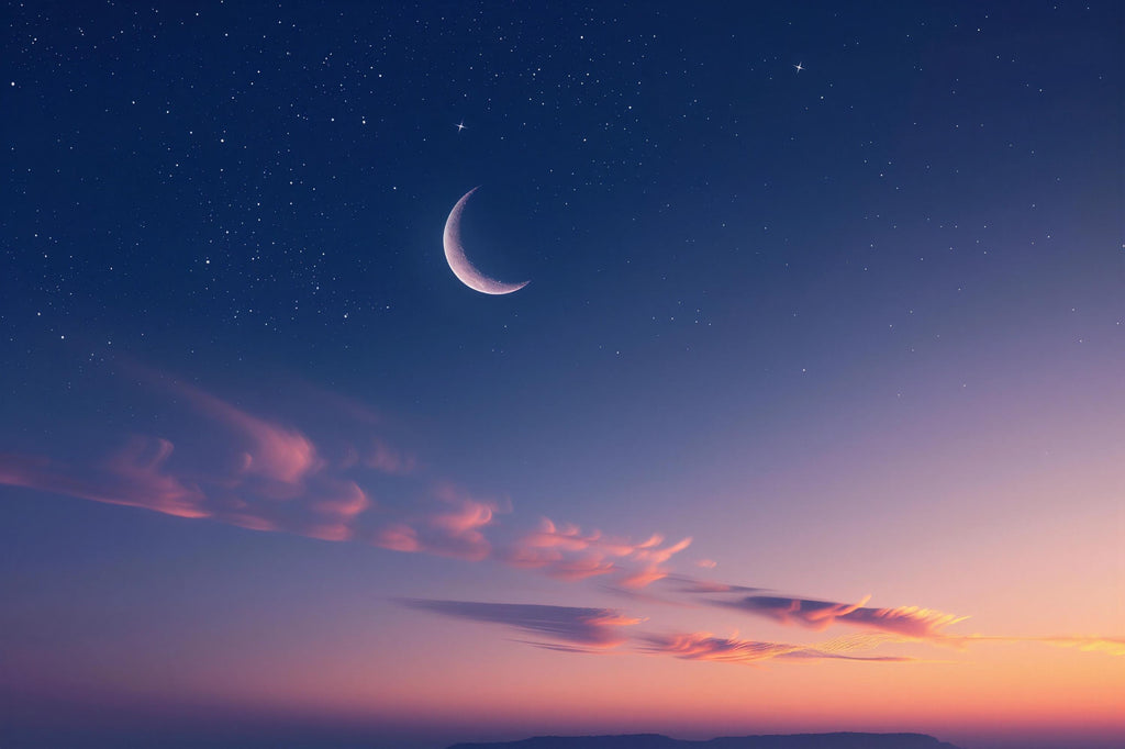 Crescent Moon Twilight Sky Wallpaper – Starry Night Wall Mural for Bedroom or Living Room – Modern Celestial Peel and Stick Stylish Wall