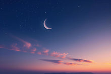 Load image into Gallery viewer, Crescent Moon Twilight Sky Wallpaper – Starry Night Wall Mural for Bedroom or Living Room – Modern Celestial Peel and Stick Stylish Wall