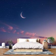 Load image into Gallery viewer, Crescent Moon Twilight Sky Wallpaper – Starry Night Wall Mural for Bedroom or Living Room – Modern Celestial Peel and Stick Stylish Wall