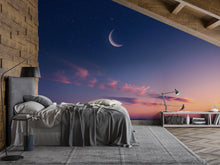 Load image into Gallery viewer, Crescent Moon Twilight Sky Wallpaper – Starry Night Wall Mural for Bedroom or Living Room – Modern Celestial Peel and Stick Stylish Wall