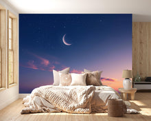 Load image into Gallery viewer, Crescent Moon Twilight Sky Wallpaper – Starry Night Wall Mural for Bedroom or Living Room – Modern Celestial Peel and Stick Stylish Wall