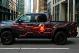 Futuristic Red Tech Truck Wrap | Vinyl Wrap | Cyber Circuit Car Design | Gift for Him | Holiday Car Lover Gift | Sci-Fi Auto Wrap
