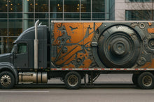 Load image into Gallery viewer, Mechanical Armor Truck Wrap | Orange Industrial Car Vinyl | Cyber Steampunk Design | Gift for Him | Holiday Truck Lover Gift