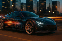 Load image into Gallery viewer, Hyper Speed Car Wrap | Futuristic Light Trail Vinyl Design | Gift for Him | Racing Supercar Wrap | Holiday Car Lover Gift