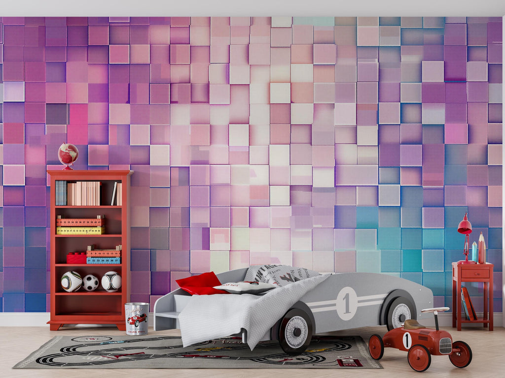 3D Cube Wall Mural Wallpaper, Modern Geometric Wall Decor, Bold Colorful Wallpaper, Stylish Kids Room Accent, Unique Gift For Home