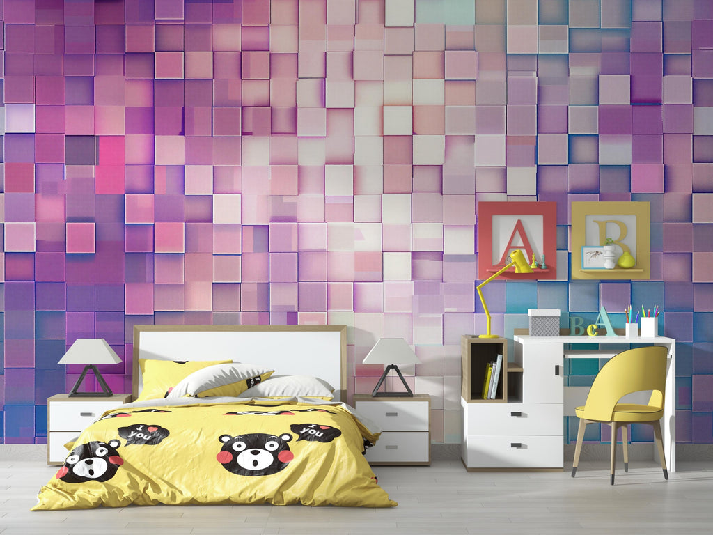 3D Cube Wall Mural Wallpaper, Modern Geometric Wall Decor, Bold Colorful Wallpaper, Stylish Kids Room Accent, Unique Gift For Home