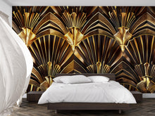 Load image into Gallery viewer, Luxury Gold Art Deco Wallpaper, 3D Geometric Wall Mural, Modern Glam Wall Decor, Stylish Bold Accent For Bedroom Living Room Office