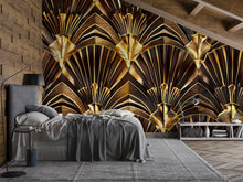 Load image into Gallery viewer, Luxury Gold Art Deco Wallpaper, 3D Geometric Wall Mural, Modern Glam Wall Decor, Stylish Bold Accent For Bedroom Living Room Office
