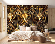 Load image into Gallery viewer, Luxury Gold Art Deco Wallpaper, 3D Geometric Wall Mural, Modern Glam Wall Decor, Stylish Bold Accent For Bedroom Living Room Office