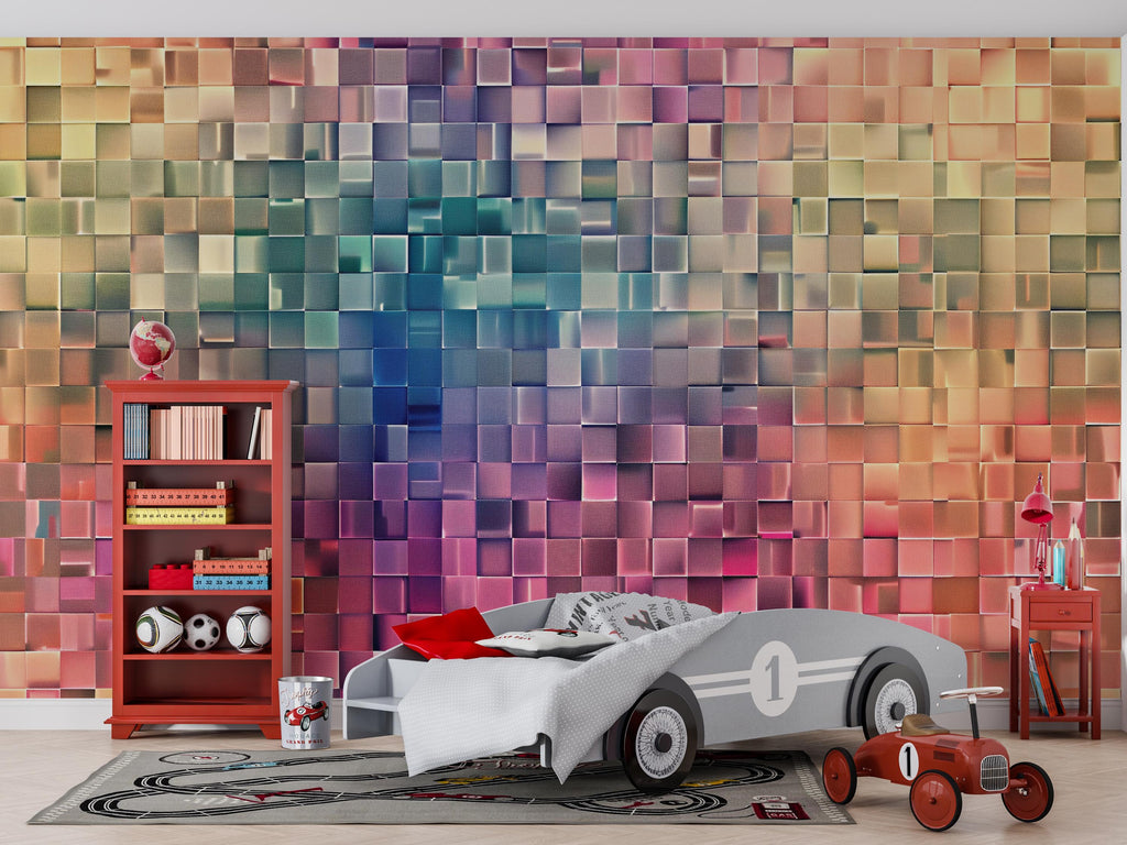 3D Colorful Cube Wallpaper, Modern Geometric Wall Mural, Bold Rainbow Room Decor, Stylish Peel and Stick Accent Wall Art