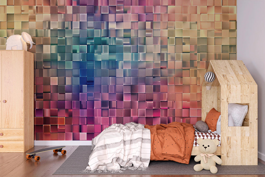 3D Colorful Cube Wallpaper, Modern Geometric Wall Mural, Bold Rainbow Room Decor, Stylish Peel and Stick Accent Wall Art