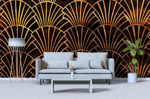 Load image into Gallery viewer, Art Deco Gold Fan Wallpaper, Glamorous Black and Gold Wall Mural, Modern Geometric Accent Wall, Stylish Peel and Stick Wall Decor
