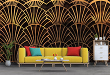 Load image into Gallery viewer, Art Deco Gold Fan Wallpaper, Glamorous Black and Gold Wall Mural, Modern Geometric Accent Wall, Stylish Peel and Stick Wall Decor