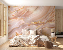 Load image into Gallery viewer, Blush Pink Marble Wallpaper, Gold Vein Wall Mural, Luxury Modern Bedroom Decor, Elegant Stone Design Peel and Stick Stylish Room Wallpaper