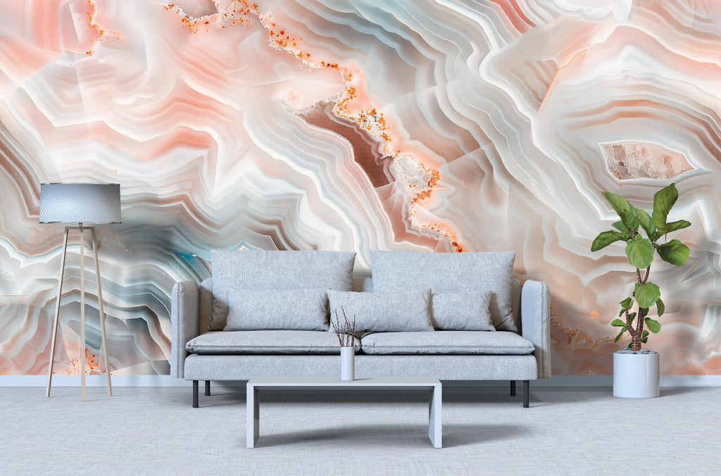 Agate Stone Wallpaper, Crystal Wall Mural, Luxury Geode Design, Modern Abstract Wall Decor, Peel and Stick Stylish Room Accent Wallpaper