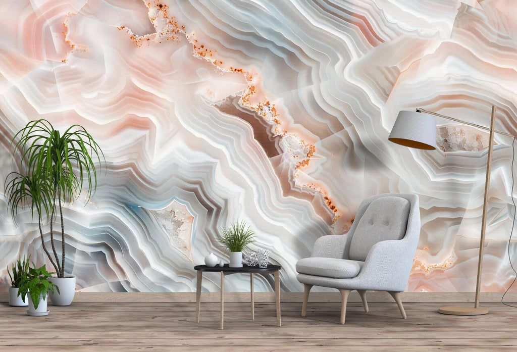 Agate Stone Wallpaper, Crystal Wall Mural, Luxury Geode Design, Modern Abstract Wall Decor, Peel and Stick Stylish Room Accent Wallpaper