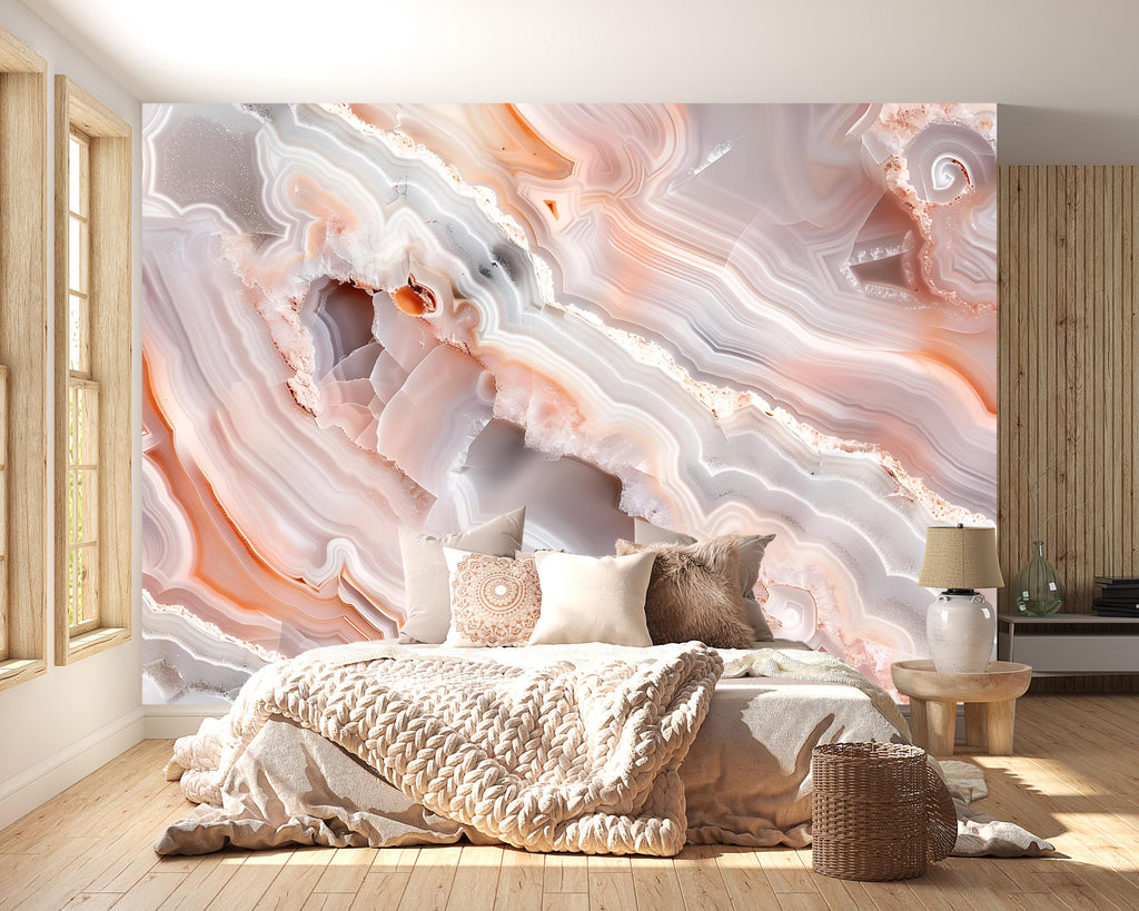 Agate Geode Wallpaper, Crystal Stone Wall Mural, Luxury Modern Abstract Decor, Bold Stylish Accent Wall, Elegant Peel and Stick Wall Art