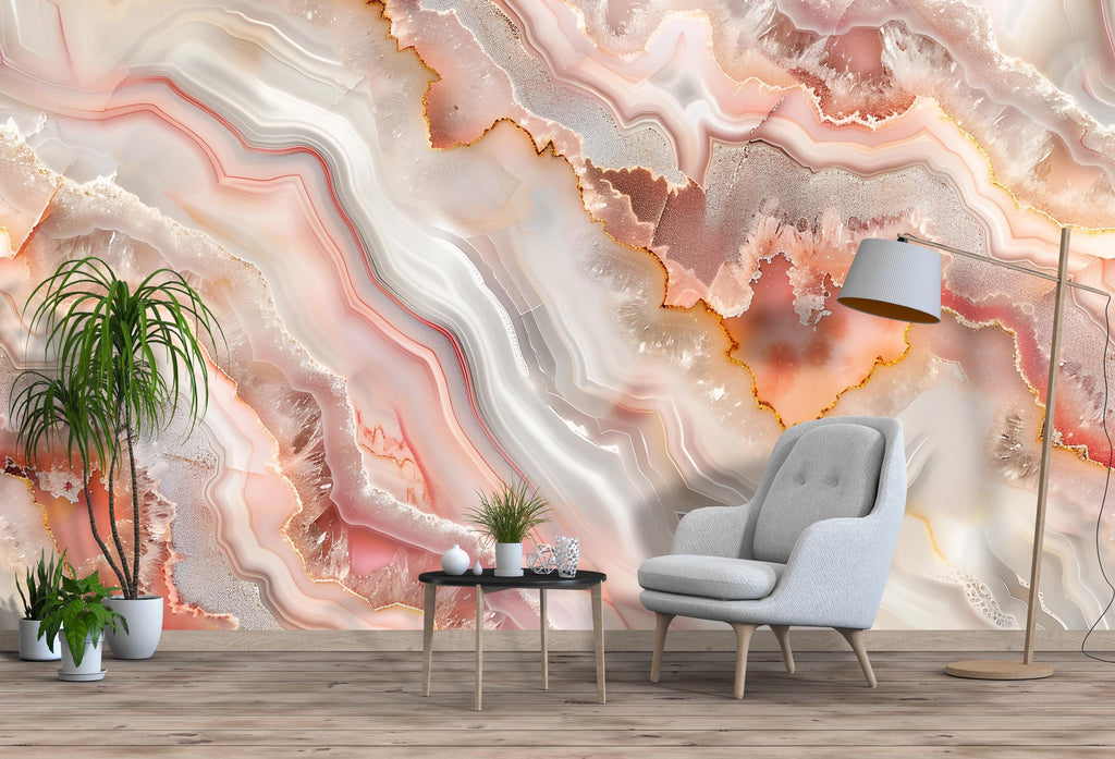 Bold Agate Geode Wallpaper, Crystal Stone Wall Mural, Luxury Modern Abstract Decor, Stylish Colorful Accent Wall, Elegant Peel and Stick