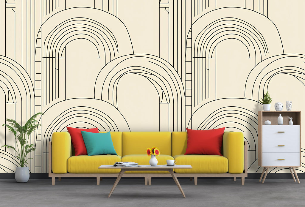 Modern Geometric Arch Wallpaper, Stylish Line Art Wall Decor, Bold Contemporary Removable Mural, Minimalist Abstract Peel And Stick Wall