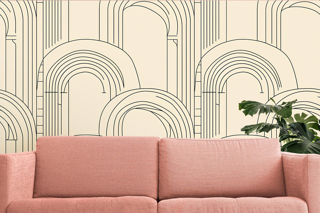 Modern Geometric Arch Wallpaper, Stylish Line Art Wall Decor, Bold Contemporary Removable Mural, Minimalist Abstract Peel And Stick Wall