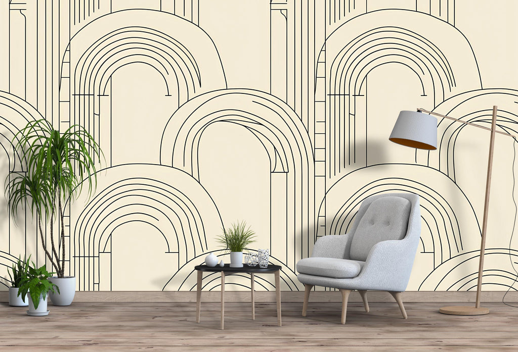 Modern Geometric Arch Wallpaper, Stylish Line Art Wall Decor, Bold Contemporary Removable Mural, Minimalist Abstract Peel And Stick Wall