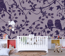 Load image into Gallery viewer, Purple Owl Wallpaper, Stylish Forest Vine Wall Mural, Bold Modern Nature Inspired Removable Peel And Stick Wallpaper For Bedroom, Nursery
