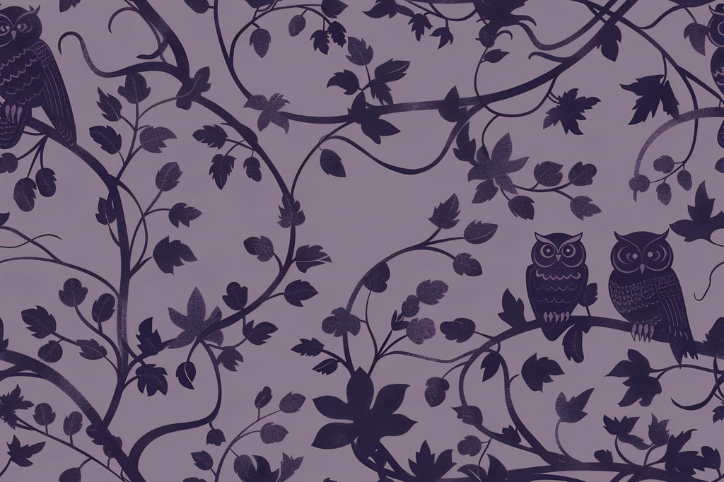 Purple Owl Wallpaper, Stylish Forest Vine Wall Mural, Bold Modern Nature Inspired Removable Peel And Stick Wallpaper For Bedroom, Nursery