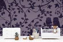 Load image into Gallery viewer, Purple Owl Wallpaper, Stylish Forest Vine Wall Mural, Bold Modern Nature Inspired Removable Peel And Stick Wallpaper For Bedroom, Nursery