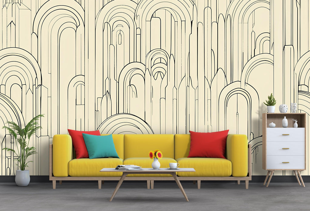 Modern Arch Wallpaper, Minimalist Geometric Line Art Wall Mural, Bold Contemporary Peel And Stick Wallpaper For Living Room, Bedroom