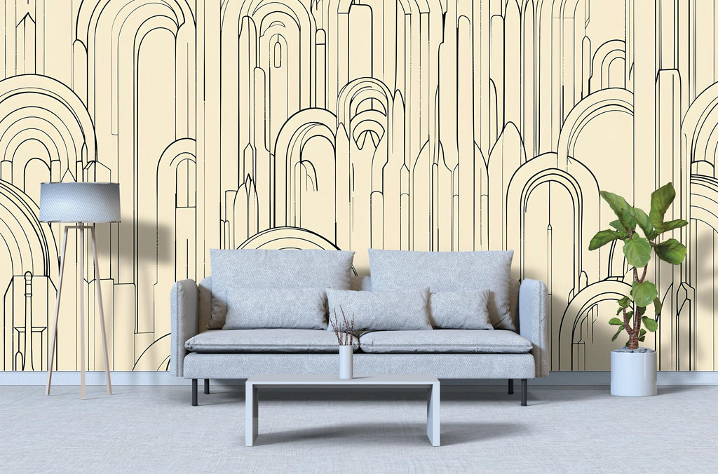 Modern Arch Wallpaper, Minimalist Geometric Line Art Wall Mural, Bold Contemporary Peel And Stick Wallpaper For Living Room, Bedroom