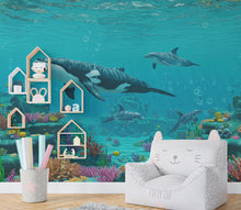 Load image into Gallery viewer, 3D Underwater Wall Graphics Whale Peel and Stick Sea Turtle Coral room Wallpaper Nursery Self Adhesive nursery wall decor Mural 953RS