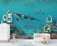 Load image into Gallery viewer, 3D Underwater Wall Graphics Whale Peel and Stick Sea Turtle Coral room Wallpaper Nursery Self Adhesive nursery wall decor Mural 953RS