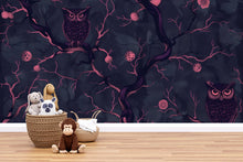 Load image into Gallery viewer, Dark Owl Forest Wallpaper, Bold Modern Night Woodland Wall Mural, Stylish Removable Peel And Stick Wallpaper For Nursery, Bedroom