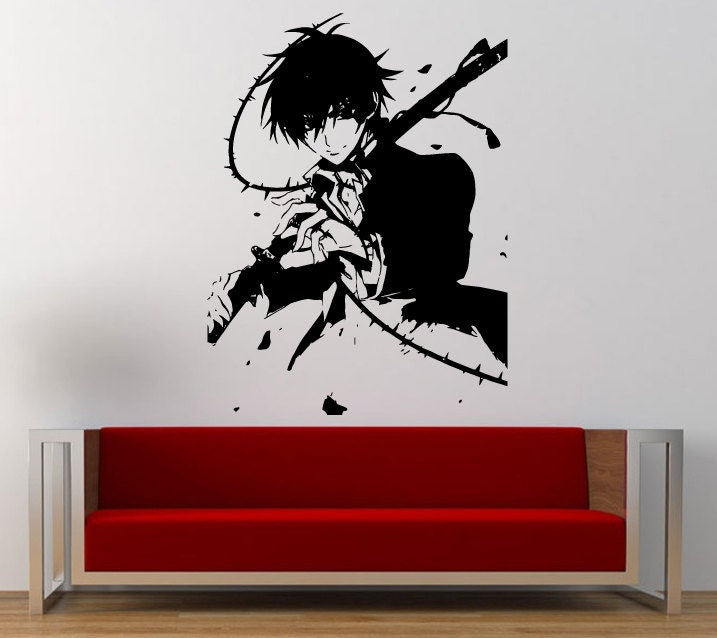 Anime Warrior Male Boy Guy Samurai Sword Wall Graphic Decal Sticker Vinyl Mural Leaving Bedroom Room Home Decor FREE SHIPPING L251