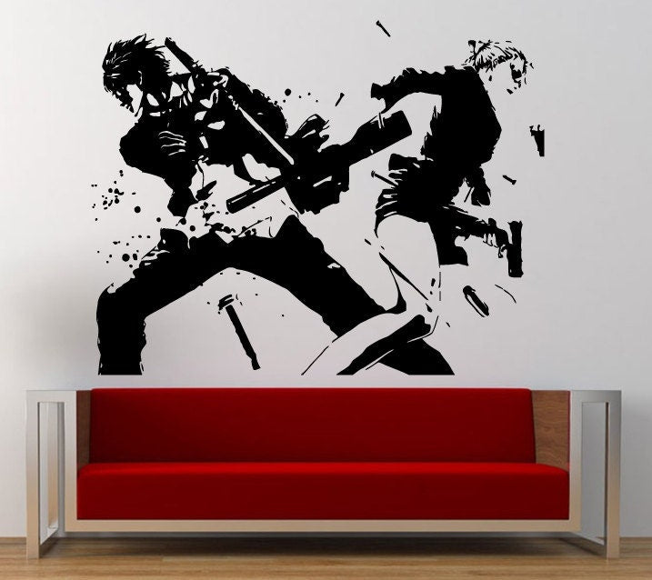Anime Man Vs Woman Sword Vs A Gun Wall Graphic Decal Sticker Vinyl Mural Leaving Bedroom Room Home Decor FREE SHIPPING L253