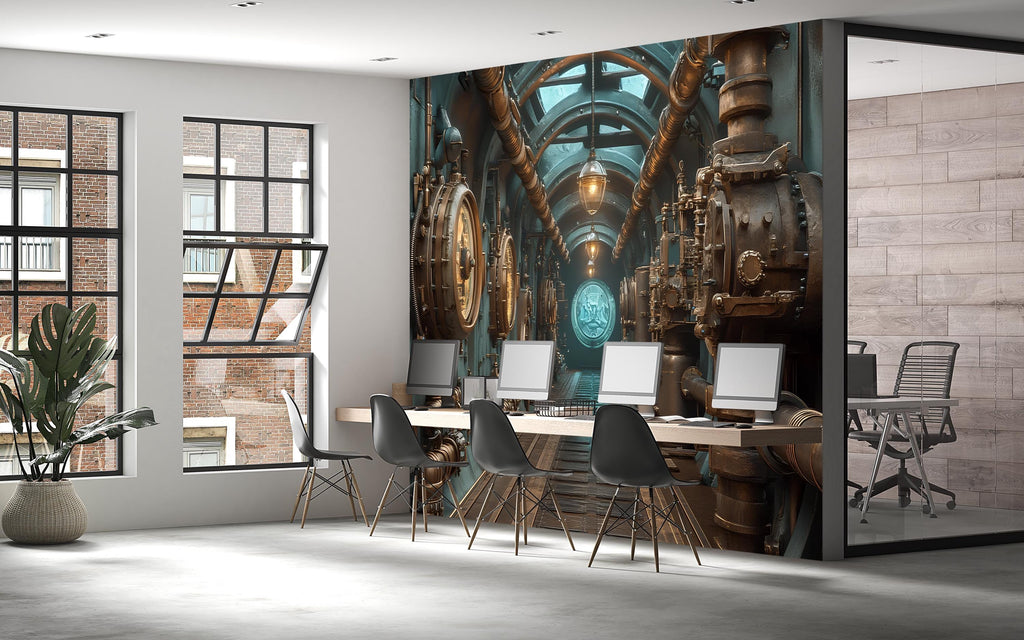 Steampunk Submarine Wallpaper, Bold Industrial Machine Wall Mural, Vintage Retro Sci Fi Peel And Stick Wallpaper For Office, Living Room