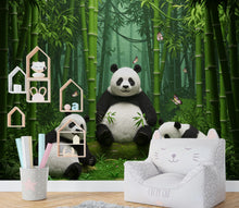 Load image into Gallery viewer, 3D Panda Bamboo Wallpaper Panda Peel and Stick bamboo room Wallpaper Nursery Self Adhesive Panda Animal nursery decor Mural 954RS