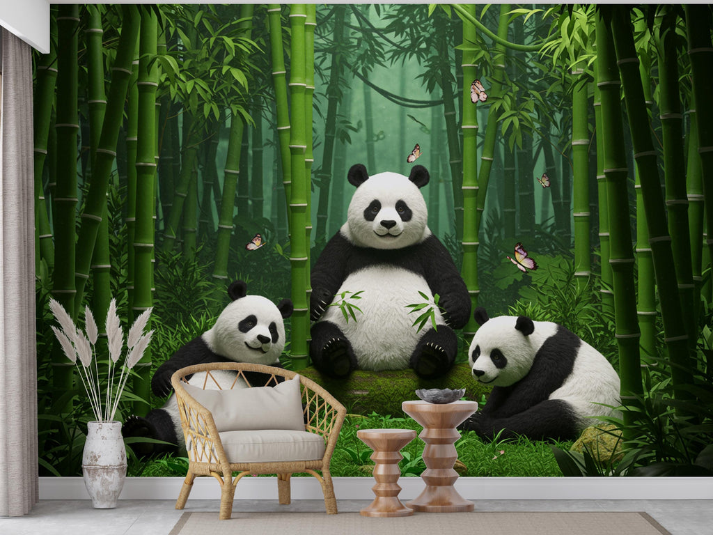 3D Panda Bamboo Wallpaper Panda Peel and Stick bamboo room Wallpaper Nursery Self Adhesive Panda Animal nursery decor Mural 954RS