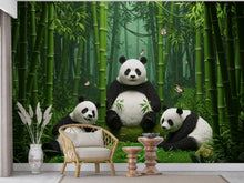 Load image into Gallery viewer, 3D Panda Bamboo Wallpaper Panda Peel and Stick bamboo room Wallpaper Nursery Self Adhesive Panda Animal nursery decor Mural 954RS