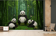 Load image into Gallery viewer, 3D Panda Bamboo Wallpaper Panda Peel and Stick bamboo room Wallpaper Nursery Self Adhesive Panda Animal nursery decor Mural 954RS