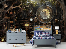 Load image into Gallery viewer, Steampunk Library Wallpaper, Bold Vintage Clock Wall Mural, Industrial Retro Peel And Stick Wallpaper For Bedroom, Loft, Office Or Stylish