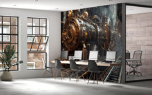 Load image into Gallery viewer, Steampunk Train Wallpaper, Bold Industrial Locomotive Wall Mural, Retro Sci Fi Peel And Stick Wallpaper For Office, Gaming Room, Loft