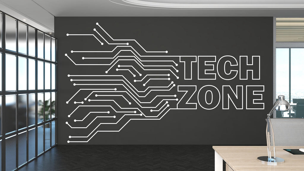 Technology Zone Vinyl Wall Art Decal, Circuit Board Wall Decal, Office Wall Decor, Business Software Wall Sticker, Computer It Decor 956RS