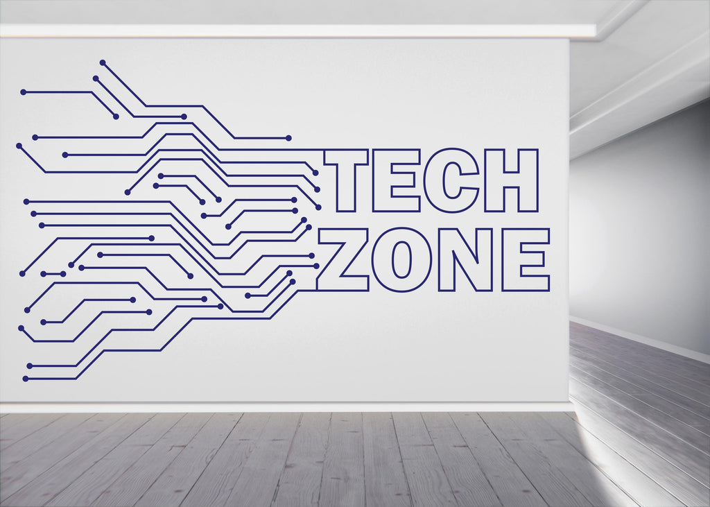 Technology Zone Vinyl Wall Art Decal, Circuit Board Wall Decal, Office Wall Decor, Business Software Wall Sticker, Computer It Decor 956RS