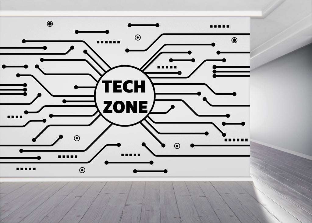Technology Zone Vinyl Wall Art Decal, Circuit Board Wall Decal, Office Wall Decor, Business Software Wall Sticker, Computer It Decor 957RS