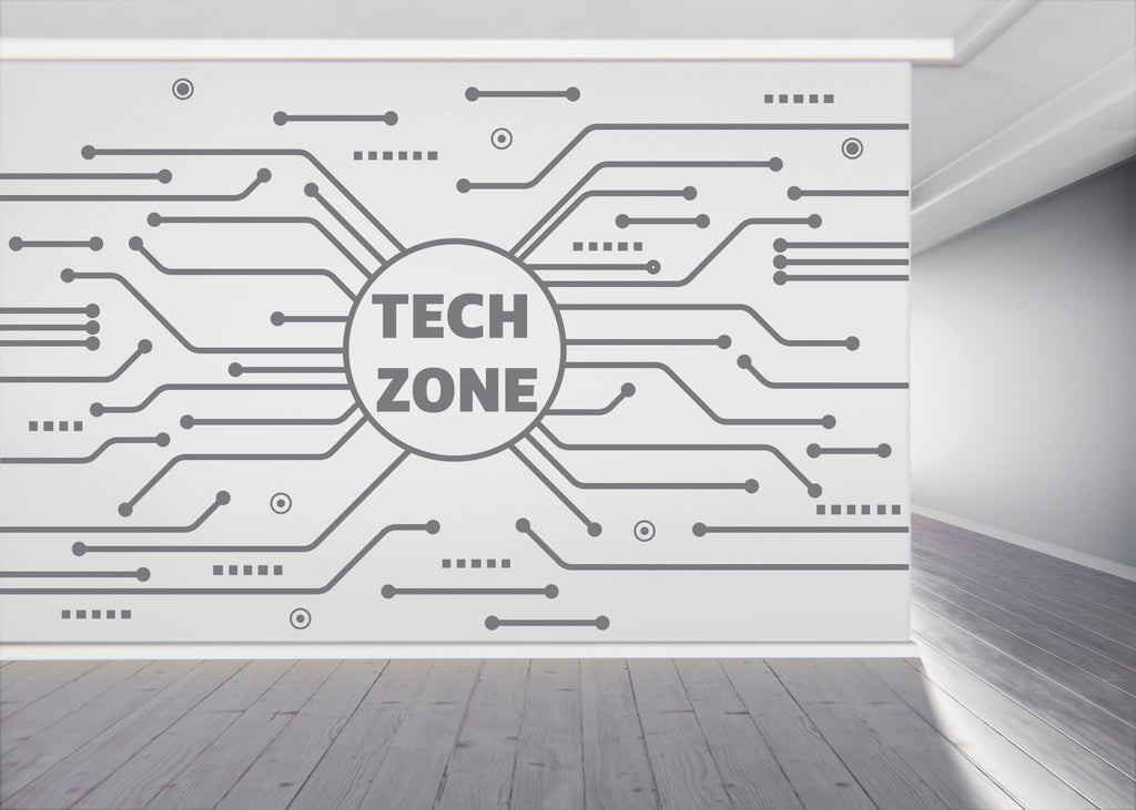 Technology Zone Vinyl Wall Art Decal, Circuit Board Wall Decal, Office Wall Decor, Business Software Wall Sticker, Computer It Decor 957RS