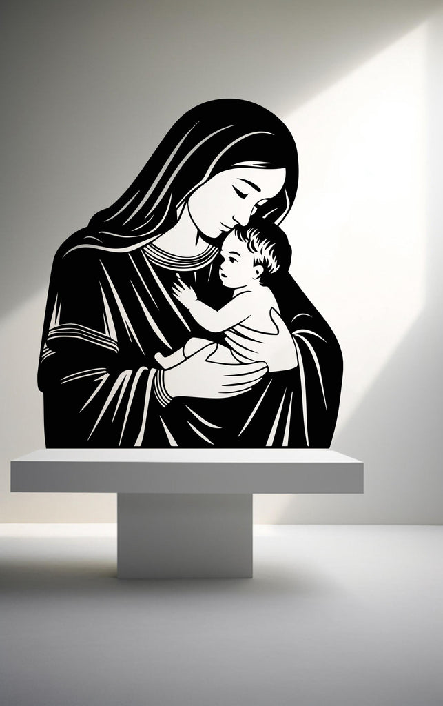 Virgin Mary Jesus Decal, Religious Wall Sign, Christian Wall Words, Church Sanctuary Wall Art, Church Wall Decor, Religious Wall Art 683LU